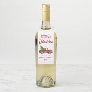 Red Brush Script Christmas Vintage Truck Bottle Tag