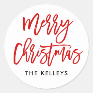 Red Brush Script Classic Round Sticker