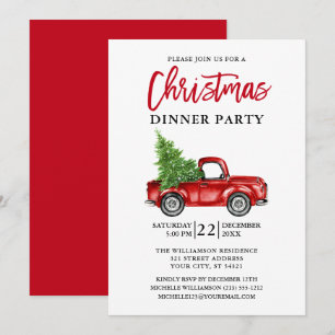 Red Brush Script Truck Christmas Party Red Invitation