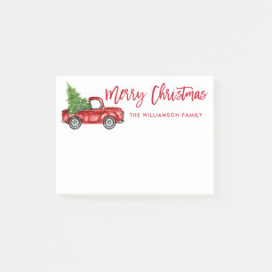 Red Brush Script Vintage Truck Christmas Tree Post-it Notes