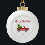 Red Brush Script Watercolor Vintage Truck Ceramic Ball Christmas Ornament<br><div class="desc">Brush Script Watercolor Vintage Red Truck with Christmas Tree - Merry Christmas Ornament</div>