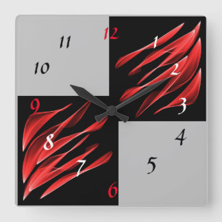 Red Brush Shades Black Pattern Square Wall Clock