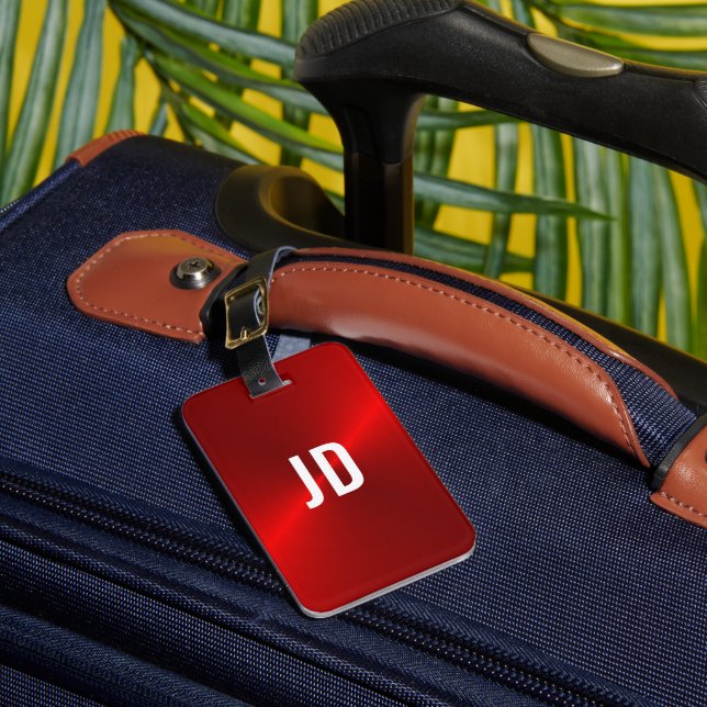 Red Brushed Metallic Monogram Initial Luggage Tag (Front Insitu 1)