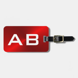 Red Brushed Metallic Monogram Initials Luggage Tag