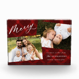 Red Brushed Plaid Holiday Photo Block