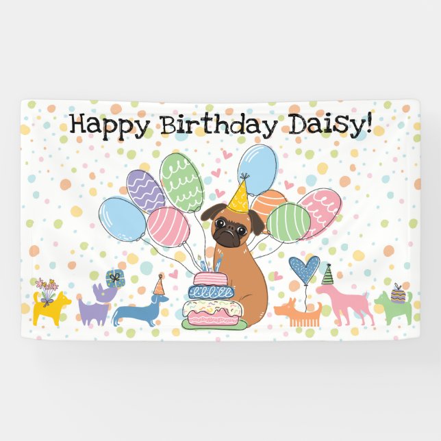 Red Brussels Griffon Dog Birthday Party Banner (Horizontal)