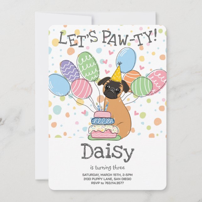 Red Brussels Griffon Dog Birthday Party Invitation (Front)