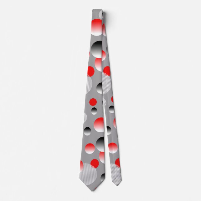 RED BUBBLE GREY ABSTRACT BUBBLE PATTERN TIE (Front)