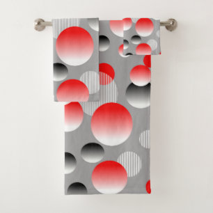 RED BUBBLE GREY ABSTRACT PATTERN BATH TOWEL SET