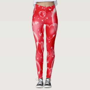 Red Bubble Hearts Cute Girly 90's  Leggings