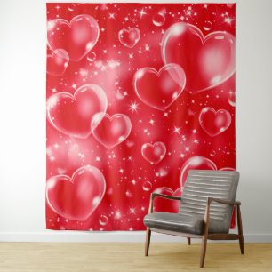 Red Bubble Hearts Cute Girly 90's Photo Backdrop Tapestry