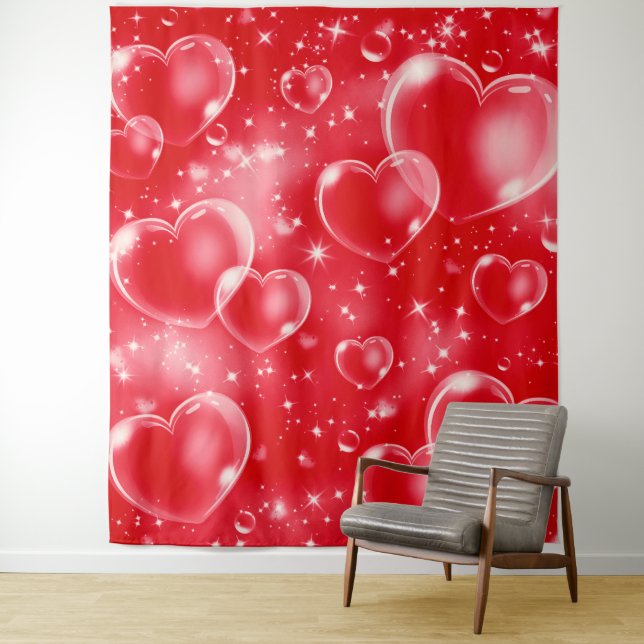 Red Bubble Hearts Cute Girly 90's Photo Backdrop Tapestry (In Situ)