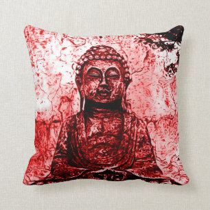 Red Buddha Art Nouveau Plush Throw Pillow