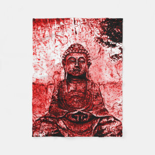 Red Buddha Grunge Art Blanket