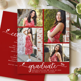 Red Budget Graduation 4 Photo Script Invitation 