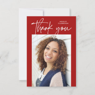 Red Budget Modern Calligraphy Photo Graduation Thank You Card