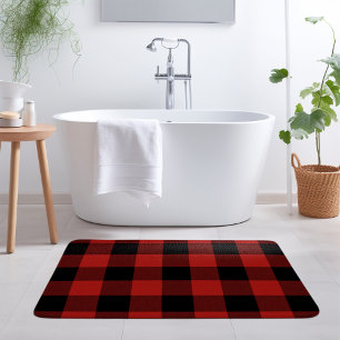 Red Buffalo Check Farmhouse Holiday Decor Bath Mat