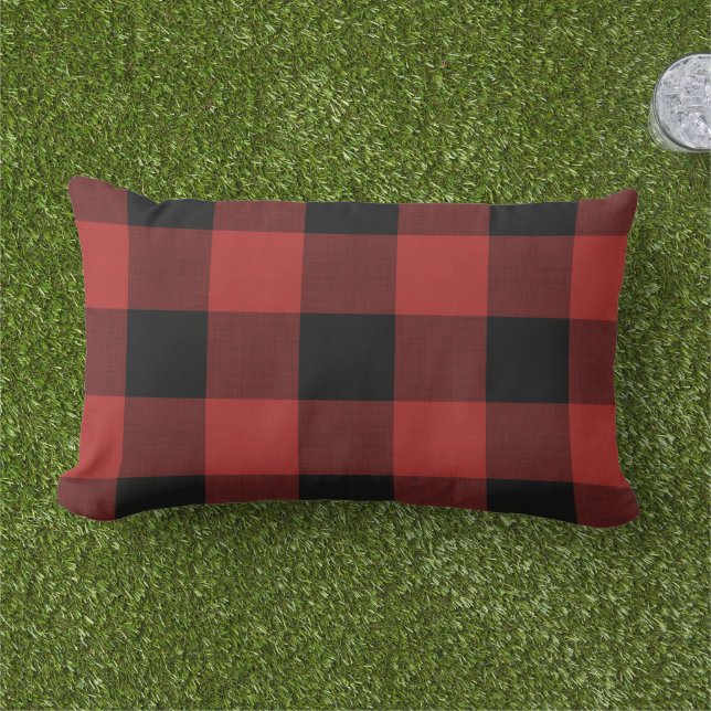 Red Buffalo Check | Farmhouse Holiday Outdoor Lumbar Cushion (Grass)
