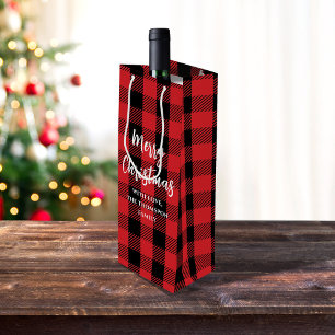 Red Buffalo Check Merry Christmas Custom Wine Gift Bag