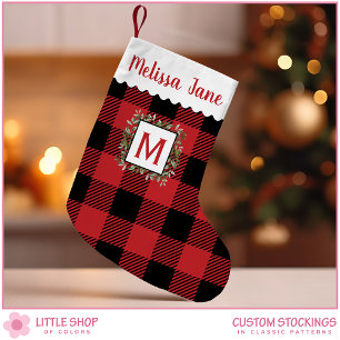 Red Buffalo Check Monogram Christmas Small Christmas Stocking