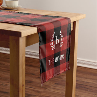Red Buffalo Check Monogram | Farmhouse Holiday Short Table Runner