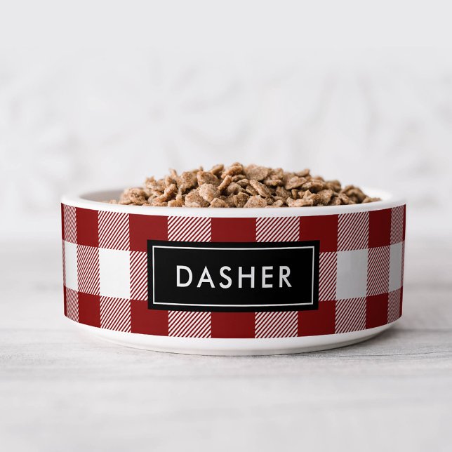 Red Buffalo Check Name Monogram Bowl (Creator Uploaded)
