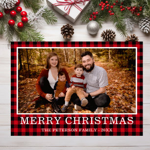 Red Buffalo Check Photo Holiday Card