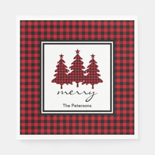 Red Buffalo Check Pine Trees Personalised Napkin