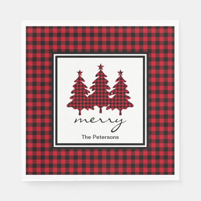 Red Buffalo Check Pine Trees Personalised Napkin (Front)