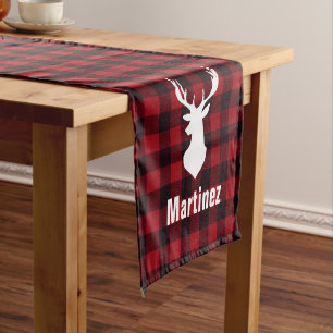 Red Buffalo Check Plaid Deer Head Personalised Short Table Runner