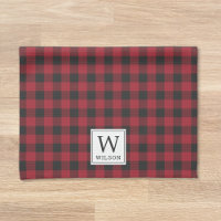 Red Buffalo Check Plaid Monogram Holiday