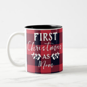 Red Buffalo First Christmas as Mom Christmas Two-Tone Coffee Mug