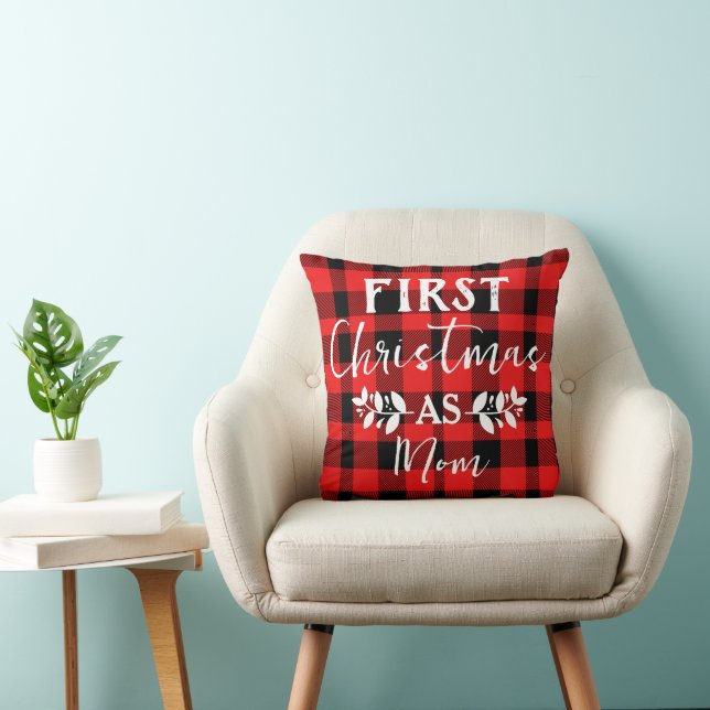 Red Buffalo First Christmas as Mum Christmas Cushion (Chair)