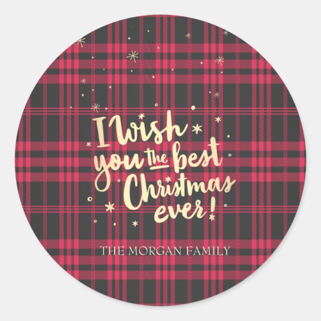 Red Buffalo I Wish You The Best Christmas Ever Classic Round Sticker (Front)