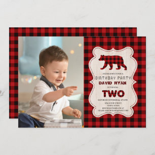 Red Buffalo Lumberjack Photo 2nd Birthday Party Invitation