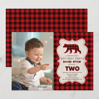Red Buffalo Lumberjack Photo 2nd Birthday Party Invitation