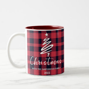 Red Buffalo Minimalist Christmas Family Name Two-Tone Coffee Mug