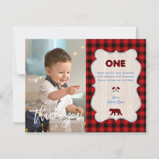 Red Buffalo Photo Boy First Year Birthday Thank You Card