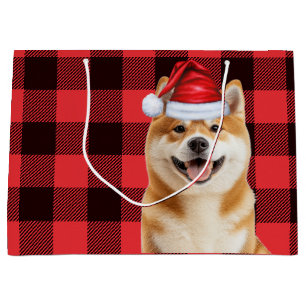 Red Buffalo Plaid Akita Dog Holiday Large Gift Bag