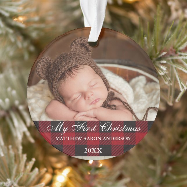 Red Buffalo Plaid Baby My First Christmas Ornament (Tree)