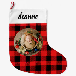 Red Buffalo Plaid Baby's First Christmas Photo Large Christmas Stocking