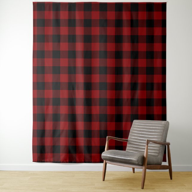 Red Buffalo Plaid Backdrop Wall Covering Tapestry (In Situ)