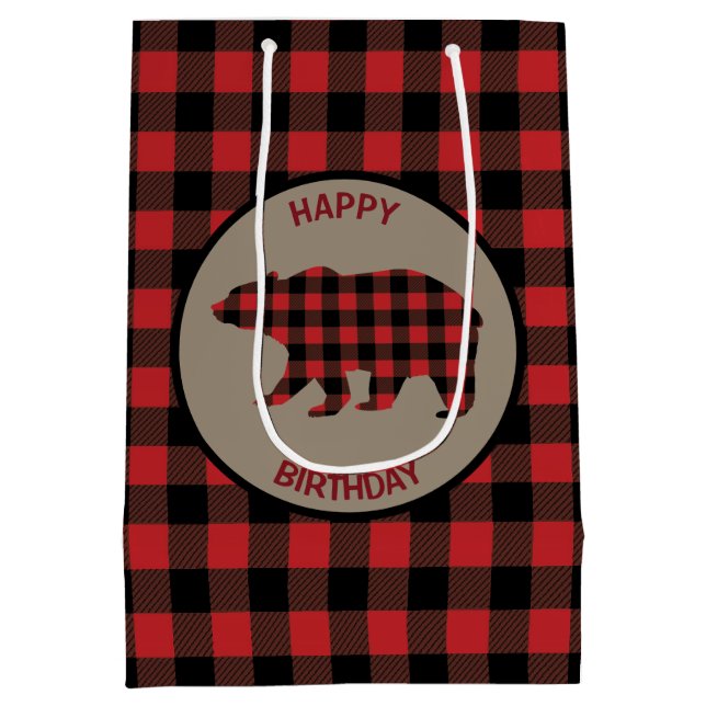 Red Buffalo Plaid Bear Medium Gift Bag (Back)