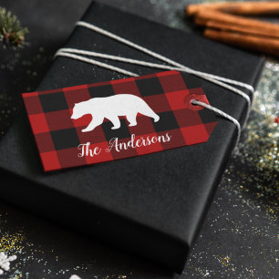 Red Buffalo Plaid & Bear   Personal Name Gift Tags