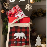 Red Buffalo Plaid & Bear | Personal Name Gift Tote Bag<br><div class="desc">Red Buffalo Plaid & Bear | Personal Name Gift</div>