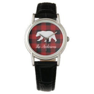 Red Buffalo Plaid & Bear   Personal Name Gift Watch