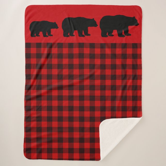 Red Buffalo Plaid Bear Sherpa Blanket (Front)