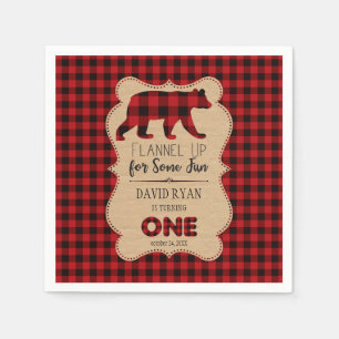 Red Buffalo Plaid Birthday ONE Custom Napkin
