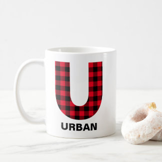 Red Buffalo Plaid Bold Initial U Monogram Coffee Mug