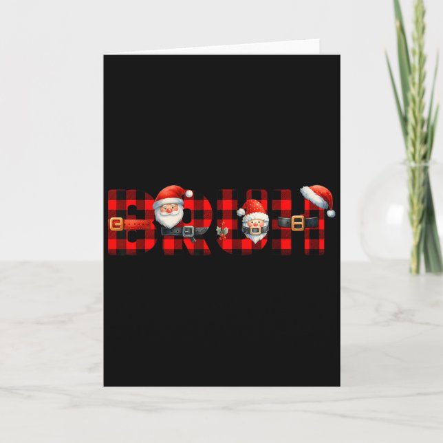 Red Buffalo Plaid Bruh Christmas Xmas Pyjamas Boys Card (Front)